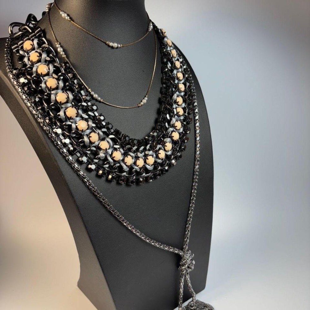 Goth Glam Necklace Lot Maximalist Extra Long Beaded‎ Tassel